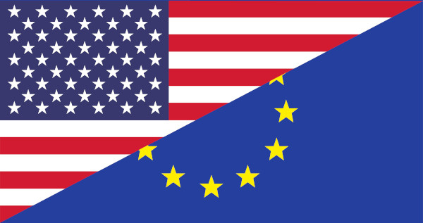 Bildmontage US-/EU-Flagge